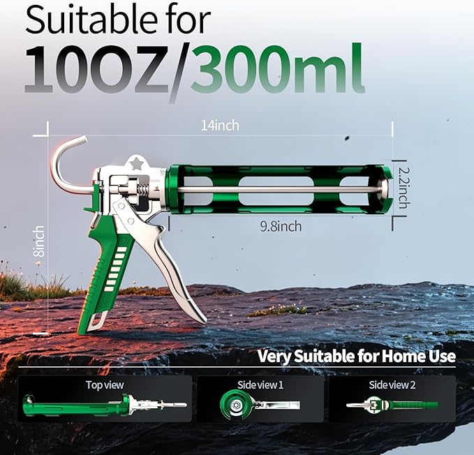 13“ Silicone Sealant Caulking Gun, Hand Caulking Gun for Filling/Sealing, Caulk Gun No Drip, 10:1 Thrust Ratio(10 oz)
