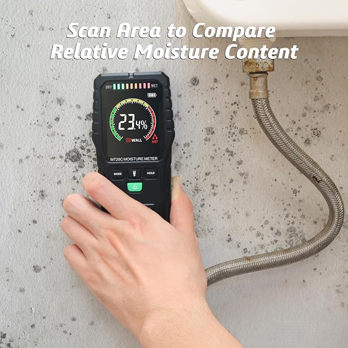RDINSCOS Pinless Moisture Meter for Wood & Wall | Digital Moisture Detector, Flooding Detection, High Humidity Detection, For Basements, Bathrooms, Kitchens