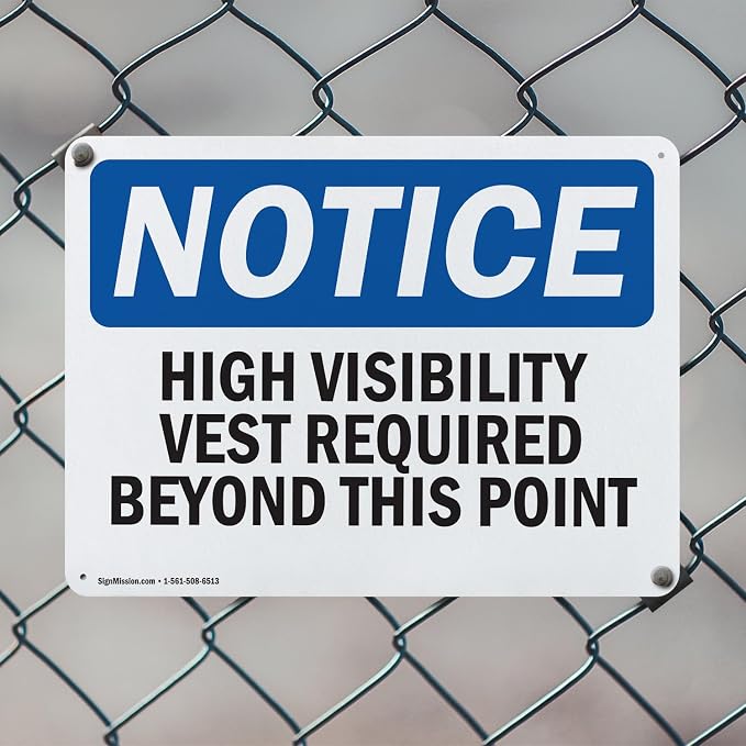 (2 Pack) High Visibility Vests Required Beyond This Point OSHA Notice Sign 24 Inch X 18 Inch Plastic Sign, Weather Resistant, UV Protected for Workplace, Business, and Construction Site, Made in the USA