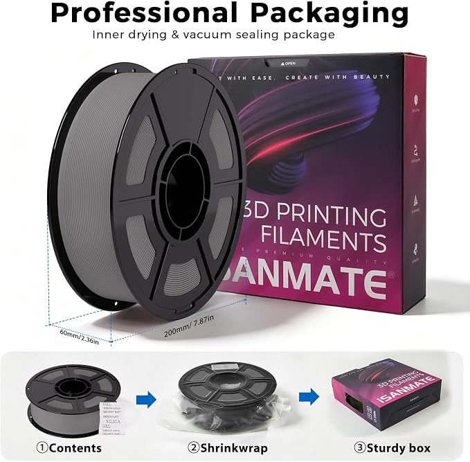 iSANMATE Matte PLA Filament 1.75mm Grey PLA 30-300mm/s 3D Printer Filament 1kg (2.2lbs) for Bambu Lab 3D Printers,AMS,AMSLite