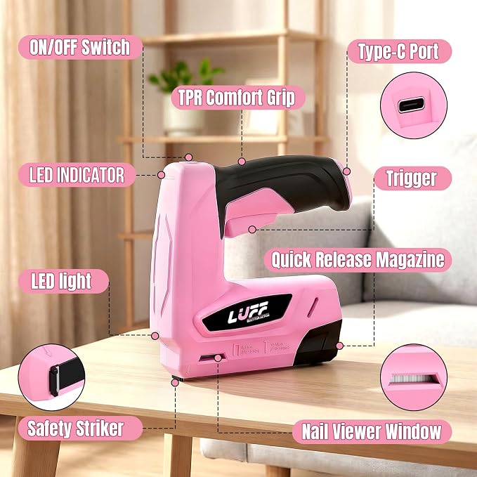 Electric Staple Gun - LUFF 2 in 1 4V Cordless Brad Nailer Kit with 2000Pcs Staples & Nails and Staple Remover，2000mAh Battery, Electric Stapler for Upholstery, Home DIY, Wood, Furniture Repair
