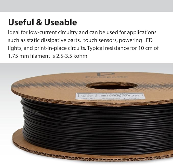 Protopasta Electrically Conductive Composite Black PLA 3D Printer Filament for Electrically Conductive 3D Prints | Easy Printing with Low Warp | 1.75mm Filament | 1kg with Recyclable Cardboard Spool