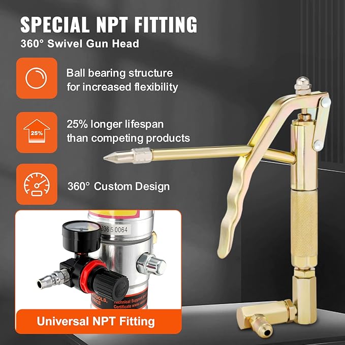 VEVOR Grease Pump, Air Grease Pump with 13 ft High Pressure Hose and Grease Gun, Pneumatic Grease Pump, Portable Lubrication Grease Pump with 360° Swivel Grease Gun Head