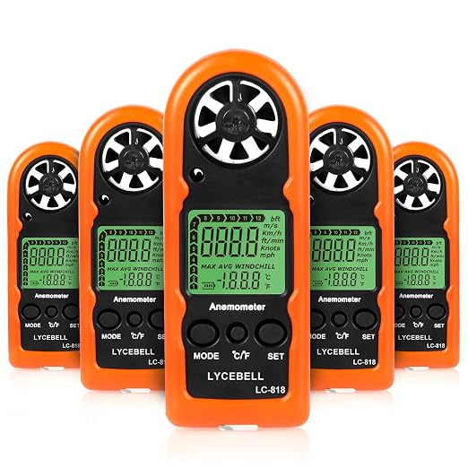 Digital Wind Speed Measuring Device Anemometer Handheld Mini Portable Wind Meter Measures Air Flow Velocity Wind Chill Temperature, 5pcs CFM Wind Gauges for HVAC, Drone Flying, Outdoor Activities