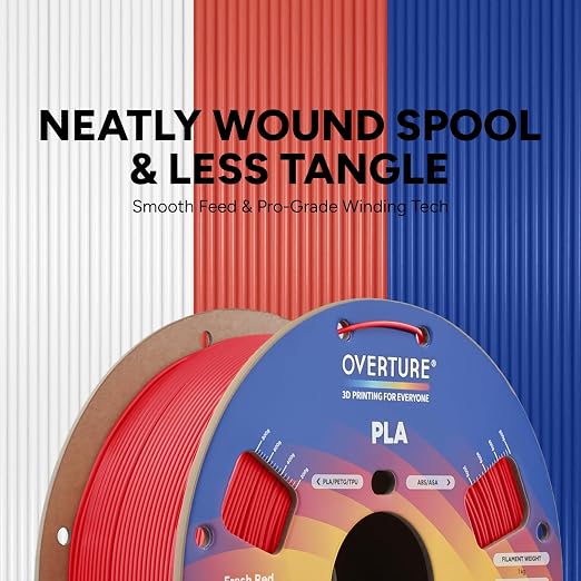 OVERTURE High Speed PLA Filament 1.75mm, Neatly Wound 3D Printer Filament 1kg Spool (2.2lbs) Rapid PLA, Dimensional Accuracy +/- 0.02 mm, Fit Most FDM 3D Printers (Fresh Red)