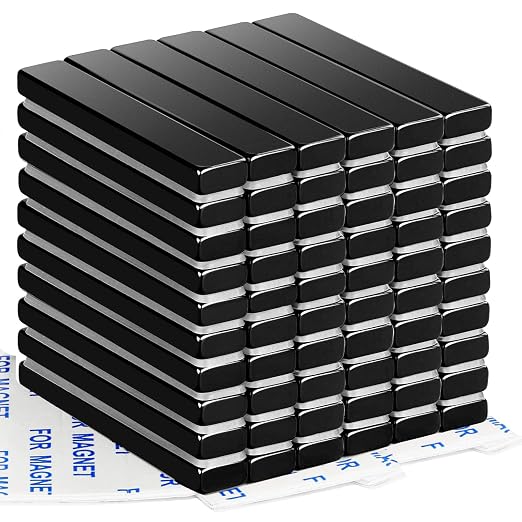 DIYMAG Neodymium Strong Magnets，60 Pcs Magnet Strip for Fridge Craft Black | 60x10x5 mm Heavy Duty Rare Earth Magnetic Tape with Adhesive Backing on Shower Door Refrigerator Whiteboard Cabinet