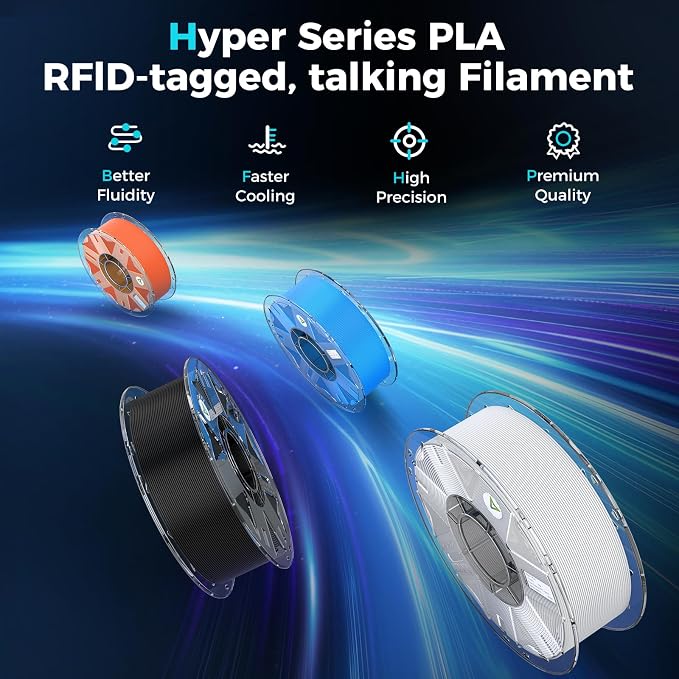 Creality Hyper PLA Filament RFID 3D Printer Filament:High Speed 30-600mm/s,1kg(2.2lbs) Spool Support CFS 1.75 mm, Fits for Most 3D Printers and K2 Plus Combo,Grey PLA