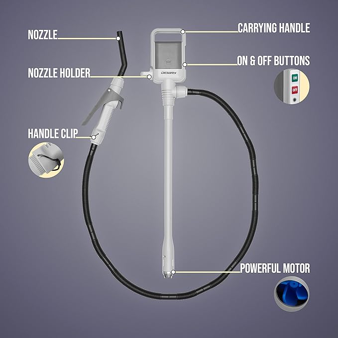 DEWAY Automatic Fuel Transfer Pump with Nozzle for Quick Flow Control & Stop, 3X More Powerful D Battery Powered, Extra Long Hose Fits All Size Cans, Portable Liquid Pump Transfers at 2.4 Gal/Minute