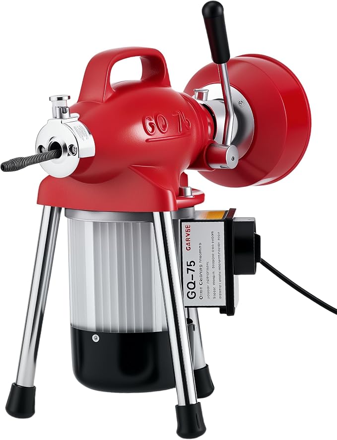 Portable Drain Cleaner Machine with 66FT x 5/8" & 16FT x 3/8" Steel Cables, 7 Cutters, Electric Sewer Snake Drain Auger, 500w Power Drain Cleaner Machine, Auto Feed Pipe Snake for 3/4" to 4" Pipes