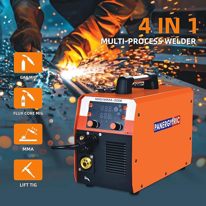 200A Gas Gasless Multiprocess Mig Welder,Flux Cored/MIG/Lift TIG/Stick Welder 4 in 1 Portable Welding Machine,With Synergic Control 110V/220V Dual Voltage Wire Feed Welder