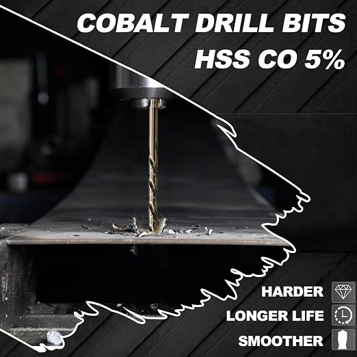 3/16 Cobalt Drill Bit for Metal and Hard Steel(10Pcs),M35 High Speed Steel Twist Jobber Metal Drill Bits,with Index Storage Case