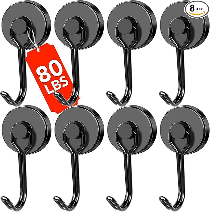 DIYMAG Magnetic Hooks,80LBS Heavy Duty 8 Pack 2026 Cruise Ship Essentials | Strong Magnets hook for Hanging Refrigerator Home Kitchen Office Grills Classroom