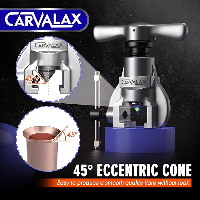 CARVALAX 45° Eccentric Flaring Tool Kit for Copper, Brass, and Aluminum Tubing, Single Flaring Bar with 7 Dies (5mm to 19 mm), for HVAC, Refrigeration,and Brake Lines, Heavy Duty with Case (Metric)