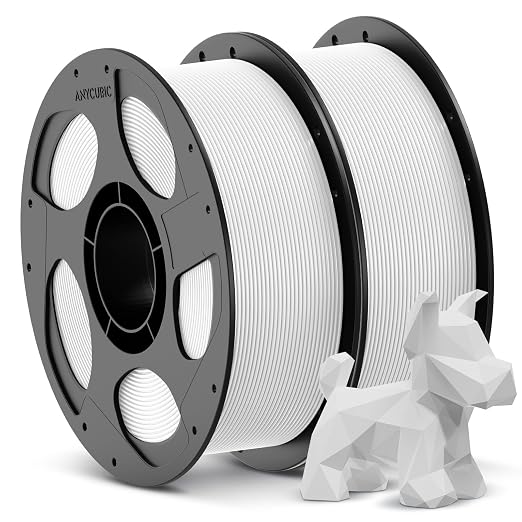 ANYCUBIC 3D Printer Filament PLA Bundle, PLA Filament 1.75mm Dimensional Accuracy +/- 0.02mm, 1KG Reusable Spool, 2KG White