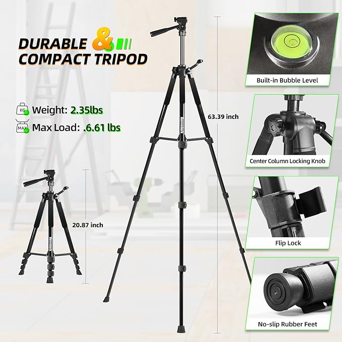 IKOVWUK 4x360° Laser Level Pro Kit with Tripod, 4D Cross Line Laser Level with Fine-tuning Bracket, 16 Lines Laser Level with 2 * 4000mAh Battery, Compact Adjustable 59.8-inch Tripod Included