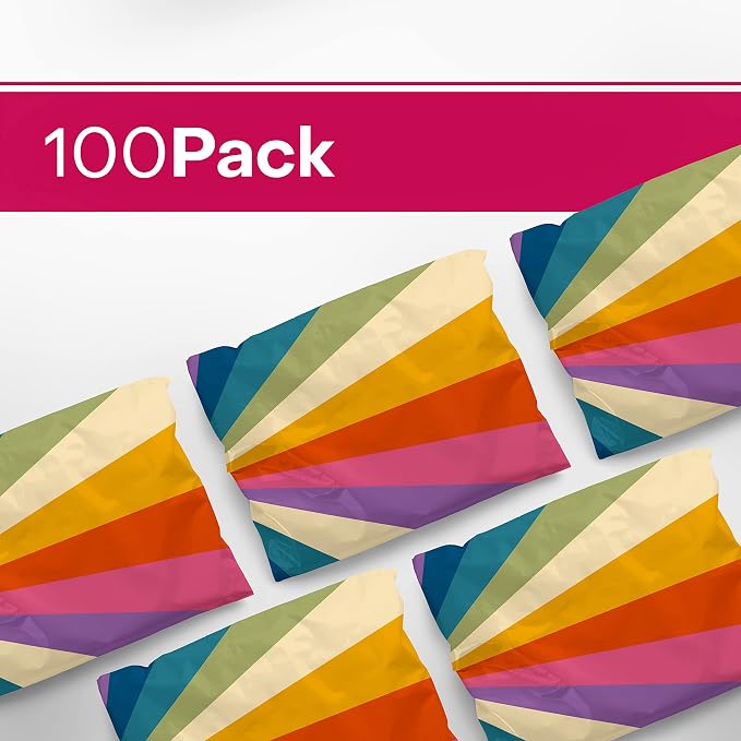 Package Mint 10x13 Poly Mailers - 100 Pack Retro Rainbow Design Poly Mailer Shipping Bags - Waterproof, Tear-Resistant, Self-Sealing Adhesive - Durable Decorative Mailing Bags for Clothes, Accessories