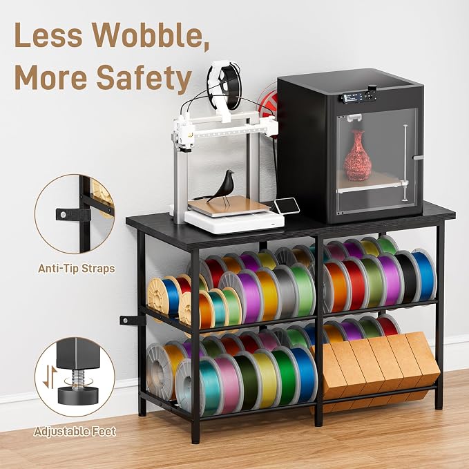 3D Printer Table with Filament Storage, Heavy Duty Metal 3D Printer Stand for 2 Printers, Anti-Vibration 3D Print Desk with Spool Holder for Workshop, Studio, Home Office