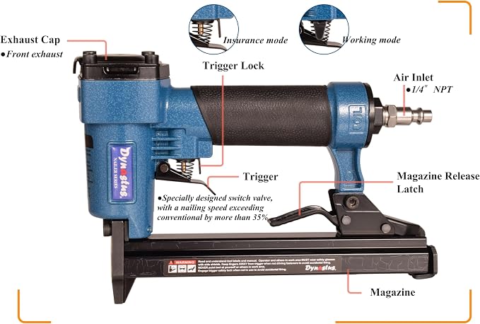 Dynastus 20 Gauge Pneumatic Heavy Duty Stapler T50 3/8Inch Crown Air Staple Gun with 1000 Staples