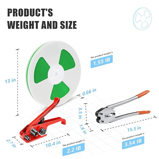Heavy Duty Banding Strapping kit Contain 1/2" x 3200" Polyester (PET) Packaging Straps & 50 Metal Seals 20 Plastic Edge Protectors Tensioner with Cutter Sealer Tool Glove