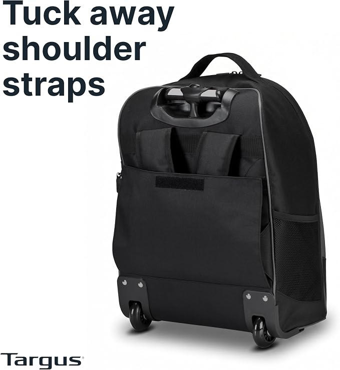 Targus 16 Inch Compact Rolling Backpack, Black - Wheeled Travel Bag Fits Laptops Up to 16”