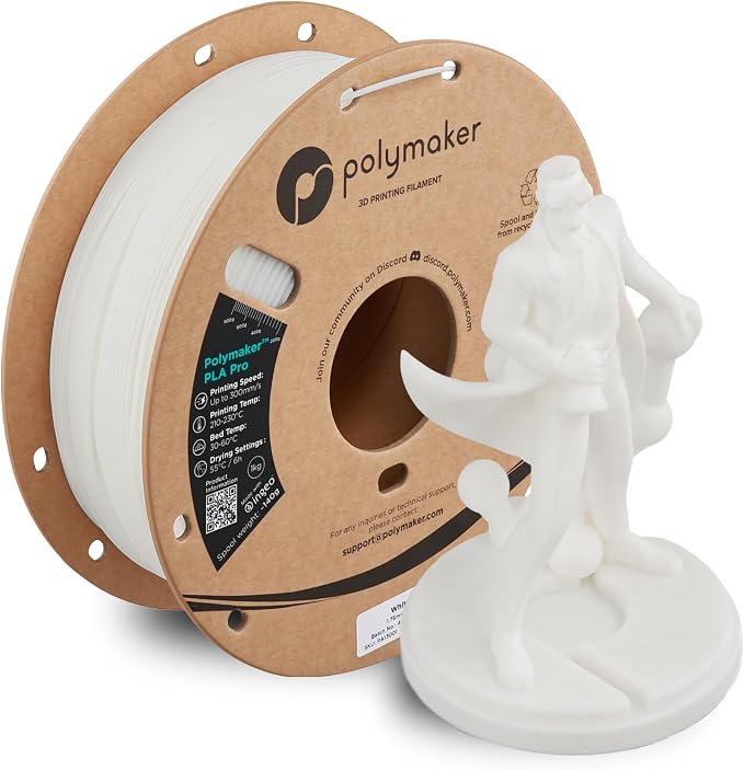 Polymaker PLA Pro 3D Printing Filament White 1.75mm 1KG, High-Impact Tough PLA, Fast Printing up to 300mm/s, High Speed New Formula, Easy to Print on Most FDM Printers, No Enclosure Required