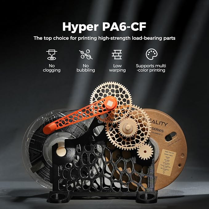 Creality Hyper PA6-CF Filament 1.75mm, Carbon Fiber Reinforced Nylon Filament, High Strength & Heat Resistant Engineering-Grade Material for Industrial 3D Printing, 1KG Spool Black