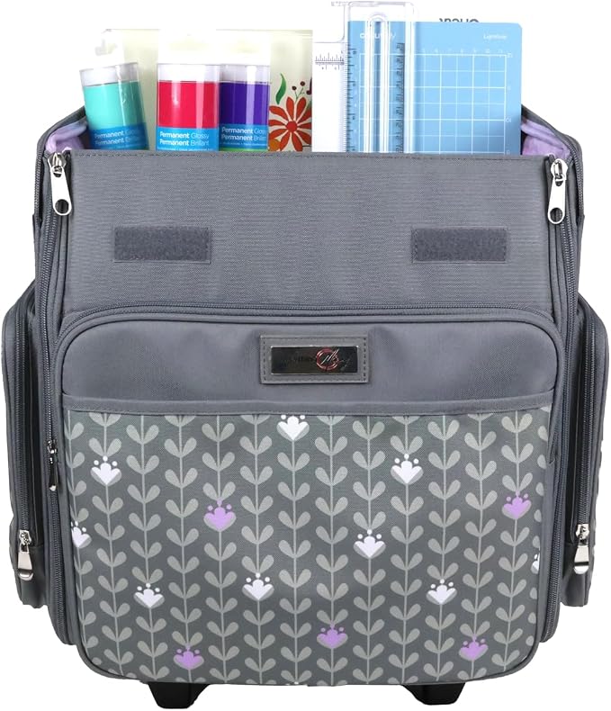 Everything Mary Rolling Scrapbook Tote – Grey Dots Foldable Craft Organizer Tote for Scrapbooking Supplies, Art Tools, Paper & Accessories – Portable Storage Bag