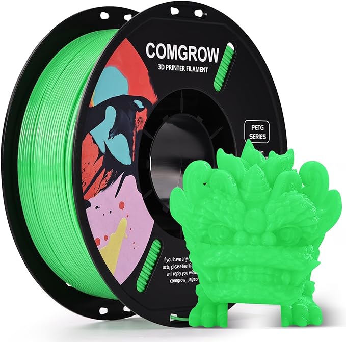 Comgrow PETG 3D Printer Filament 1.75mm, High Precision and Tough 3D Printer Filament (2LBS), Dimensional Accuracy +/- 0.02 mm, Fit Most 3D Printers Grass Green