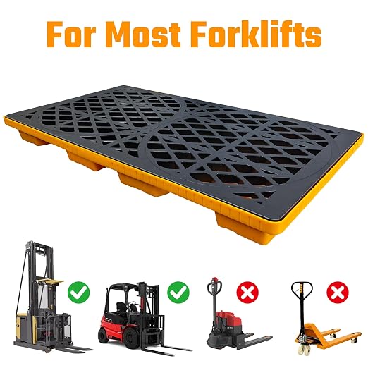 2 Drum Spill Containment Platform with Forklift Pockets, Heavy-Duty 2000 lb Capacity, Stackable Leakproof Modular Tray for Industrial & Garage Storage, 48" x 24" x 4"