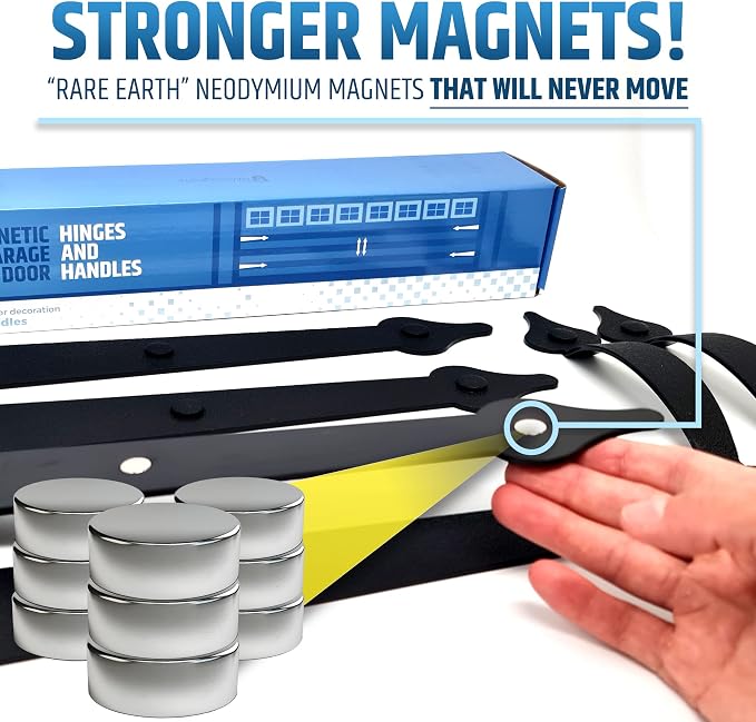 Premium Quality & Strong Magnetic Garage Door Decorative Hardware - Set of 2 Handles + 4 Hinges - Faux Garage Door Accents Kit for Curb Appeal | No Installation Needed | Will Never Fall Off