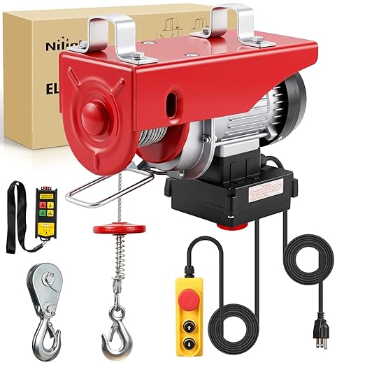 Nilight 440LBS Electric Hoist 110V Electric Hoist Winch with Wireless & Wired Remote Control, Hoist Lift Winch Single/Double Slings 39FT Lifting Height w Emergency Stop for Garage Warehouse Factories