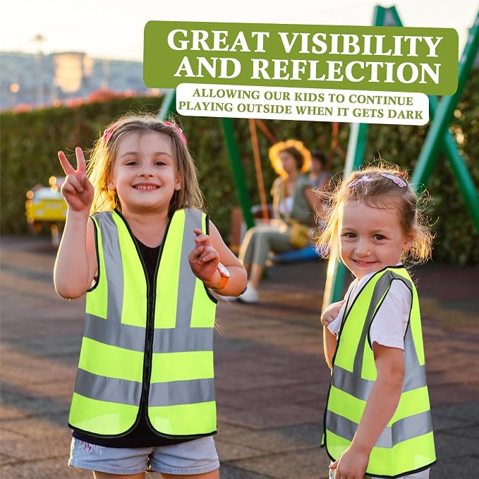 Unittype 30 Pcs Kids Safety Vest Bulk High Visibility Reflective Vest with Zipper Neon Traffic Vest for Cycling Skiing Running (Yellow)