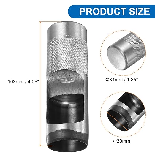 HARFINGTON Leather Round Hole Punch, 30mm Hollow Hole Puncher Cutter Carbon Steel Circle Hole Punching Cutting Tool for Belt/DIY Leather Craft