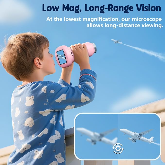 Odatay 4K 1000X Digital Microscope for Kids with Long Distance Viewing & 2.4" Screen, Portable Handheld Edu Toys for Kids Exploring Bugs Plants at Home Classroom & Outdoor Travel, Bright Pink