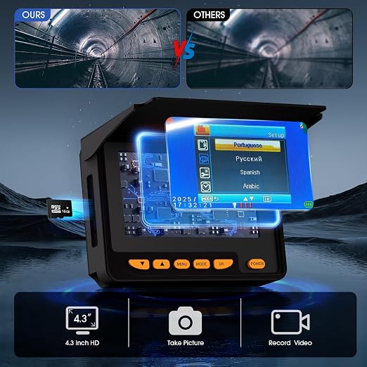 Sewer Camera 100FT,32GB 17MM Plumbing Sewer Drain Snake Camera w/Light | JQKJCAM Waterproof Sewer Scope w/ 4.3'' HD Video Screen,Meter Counter,3.5''Roller Wheel for>=1'' Pipe Duct Inspection