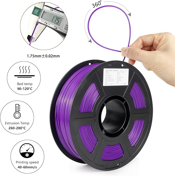 ASA Filament 1.75mm, UV/Heat Resistant/Weather Resistant ASA 3D Printer Filament, Perfect for Printing Outdoor Functional Parts, Purple Filament 1kg(2.2lbs) Spool