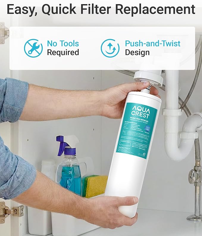 AQUA CREST DW85 Under Sink Water Filter, Replacement for Aqua-Pure® AP-DW85, 5584408, AP-DWS700, Cuno CFS8112, CFS8812X-S, CFS8720, KOHLER K-201-NA, KOHLER K-202-NA, NSF 42 Certified, Model No.WF60-85