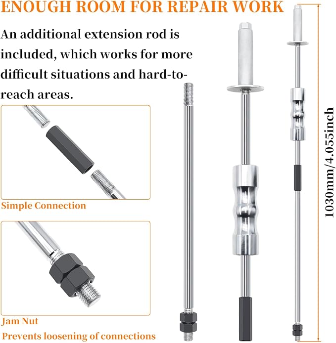 9 PCS Inner CV Axle Removal Tool, Heavy Duty Slide Hammer Puller Set, 63mm 48mm CV Joint Fork, Steel Cable Adapter, Extension Rod, Front Wheel Drive Axle Half Shaft Removal Tool Kit