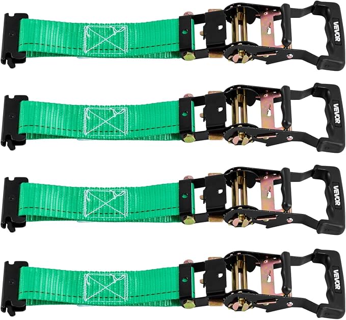 VEVOR Wheel Chock Tie-Down Kit, Chock-Style Trailer Strap, Car Kit with Buckle, Break Strength 4380 lbs & Working Load 1460 lbs Motorcycle Tie-Down System E-Hooks for ATVs, UTVs