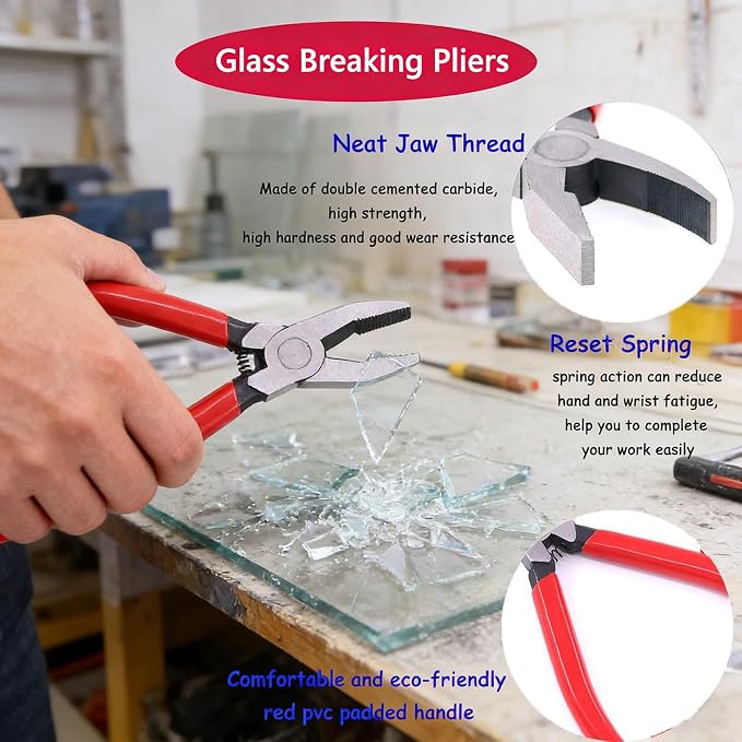 OFCOX Glass Cutting Tool Set Kit, Glass Nipper,Glass Running Plier, Breaking Plier, Oil Feed Glass Cutter Set with Leather Zipper Bag for Stained Glass, Tiles, Mosaic, Mirrors,Bottle, Fusing, Breaking
