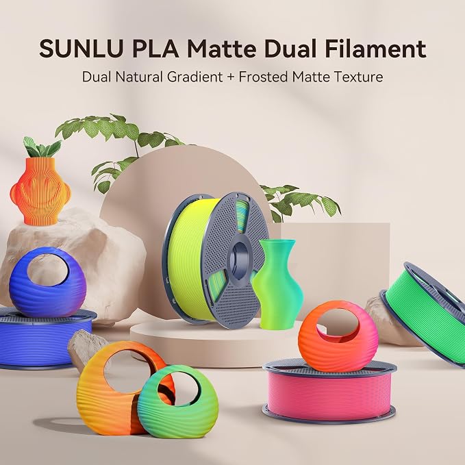 SUNLU Dual Color Matte PLA Filament 1.75mm, Matte 3D Printer PLA Filament, PLA Filament 1kg Spool (2.2lbs), Dimensional Accuracy +/- 0.02mm, Black Blue