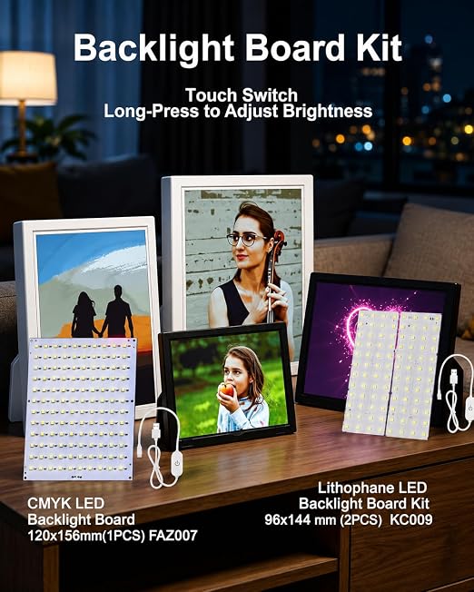 LED Lamp Kit 001 RGB & 3 Color, CMYK LED Illumination Panel Kit FAZ007, Lithophane Light Board Kit KC009 for Bambu Lab Makerworld, 3D Printing LED Light Kit for Beginners, Model Printing Accessory