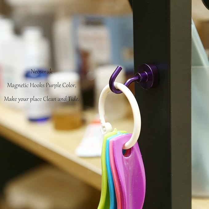Neosmuk Magnetic Hooks, Cruise Ship Essentials, 30lb+ Heavy Duty Magnetic Hooks for Cruise Cabins, Refrigerator, Grill, Hanging, and Travel | Extra Strong Must-Haves Magnet Hook,Purple