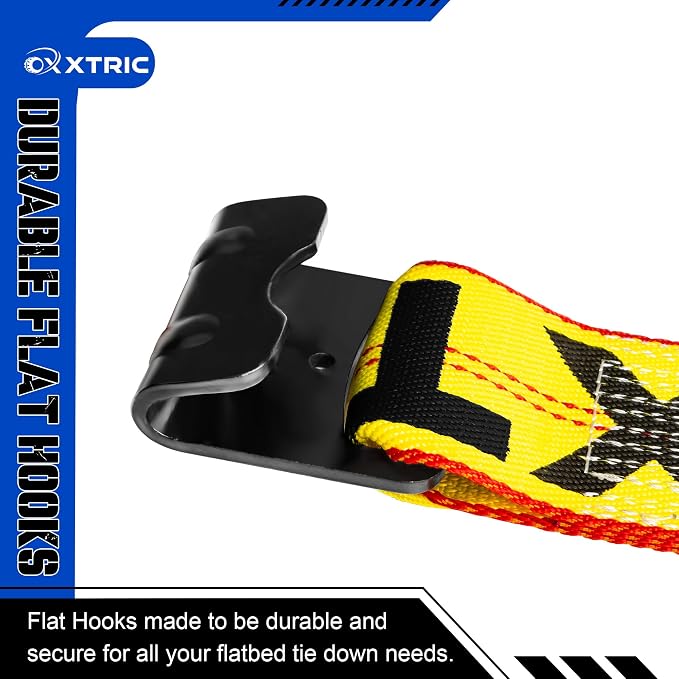 4 Inch Ratchet Strap with Flat Hook Fixed End, Heavy Duty Replacement for Flatbed Trailer, Vehicle Tie Down Straps, Cargo Control, 6600lbs WLL - 2 Pack