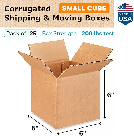 IDL Packaging B-666-25 Packaging Cube Corrugated Shipping Boxes 6"L x 6”W x 6"H (Pack of 25) -"Mug Size Box" Excellent Choice of Strong Packing Boxes for USPS, UPS, FedEx Shipping