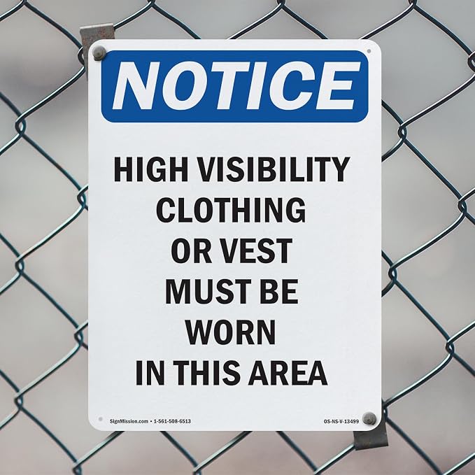 High Visibility Clothing Or Vest OSHA Notice Rigid Plastic Sign 14 Inch x 10 Inch - 5 Pack