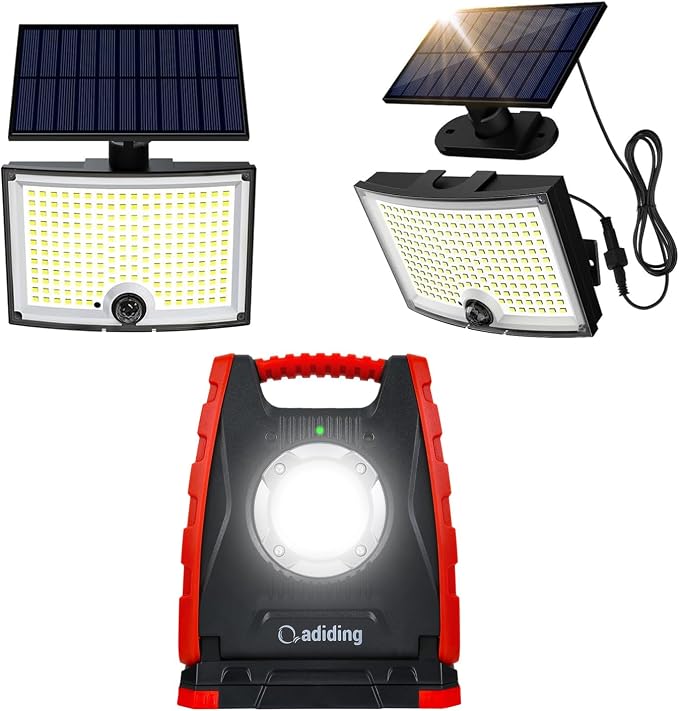 Adiding Solar Outdoor Lights, 3500LM LED Flood Lights with 16.4 Ft Cable & 4400mAh Rechargeable LED Work Light, 360° Rotation Magnetic Base