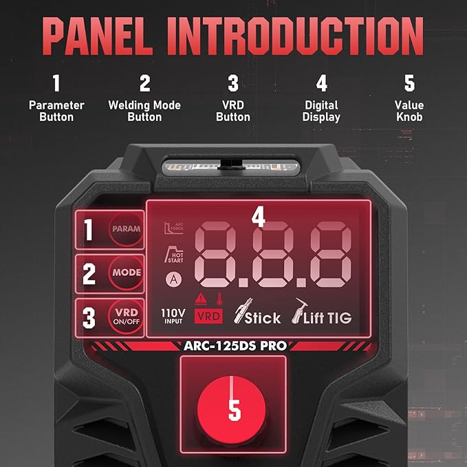 YESWELDER Large Viewing Screen 3.93"X3.66" True Color Solar Power Auto Darkening Welding Helmet & Mini Stick Welder Portable, Large LED Display 125Amp ARC Welding Machine