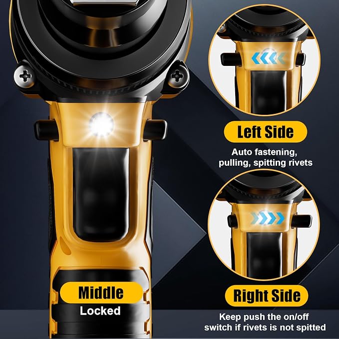 Cerycose Rivet Gun Compatible with Dewalt 20V Battery, Cordless Rivet Tool with 3 Size (1/8", 5/32", 3/16") Aluminum Rivets, Brushless Motor Rivet Gun Kit Nose Piece, Tool Only