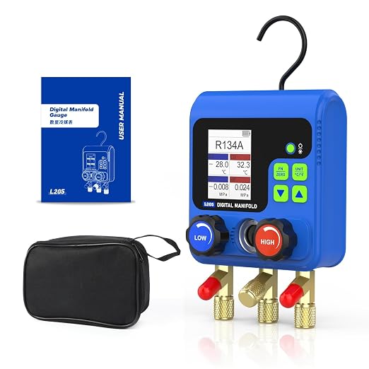 PLAYOCCAR HVAC Gauges 92 Refrigerant Digital Manifold Gauge Kits with TFT LCD, Dual Pressure Test for R134A R32 R410A R11 R12 R422 R600 Refrigerant Charging Kit Vacuum Air Conditioning Gauge